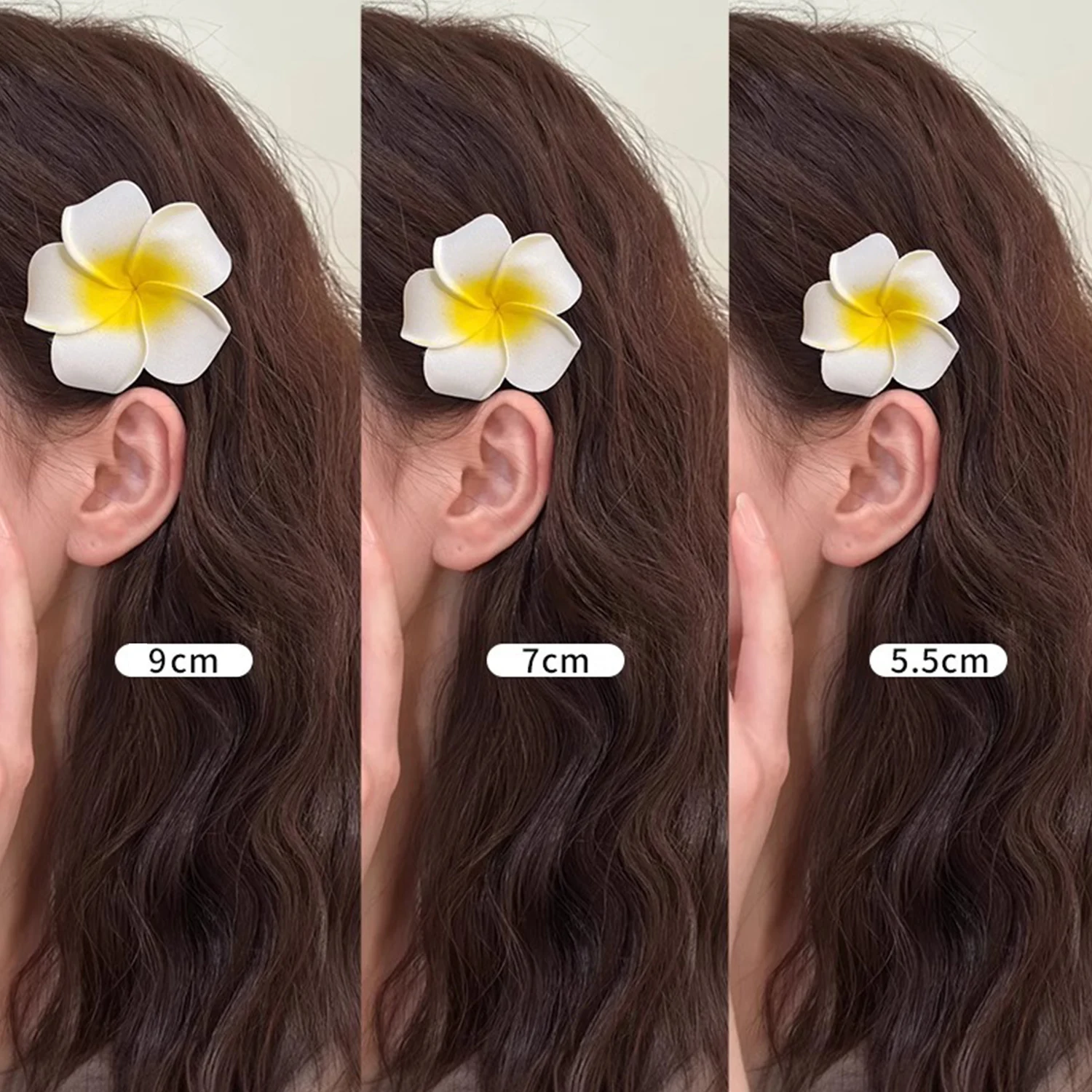 Color: SKY BLUE - 5.5/7/8/9cm Plumeria Flower Hair Clips For Girls Women Hairpins Egg Flower Barrette Hawaiian Wedding Artificial Headwear