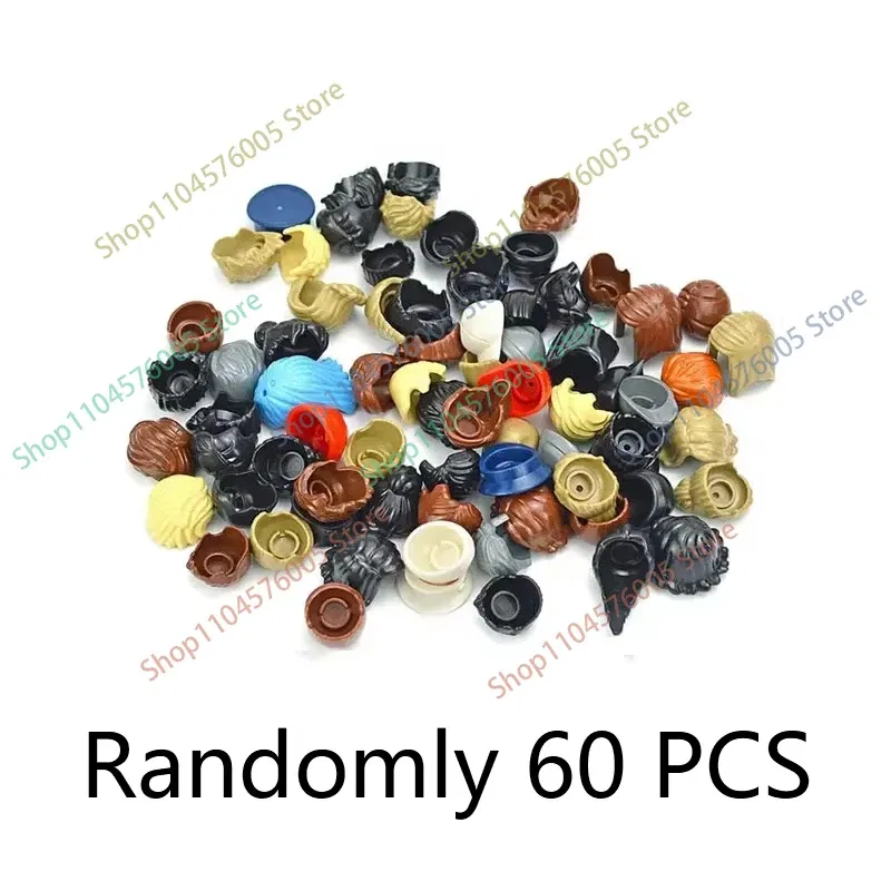 Color: light yellow - MOC Brown Hair Building Blocks City Figures Body Creative Accessory Blond Gold White Parts DIY Hats Mini Bricks Assemble Toy S04