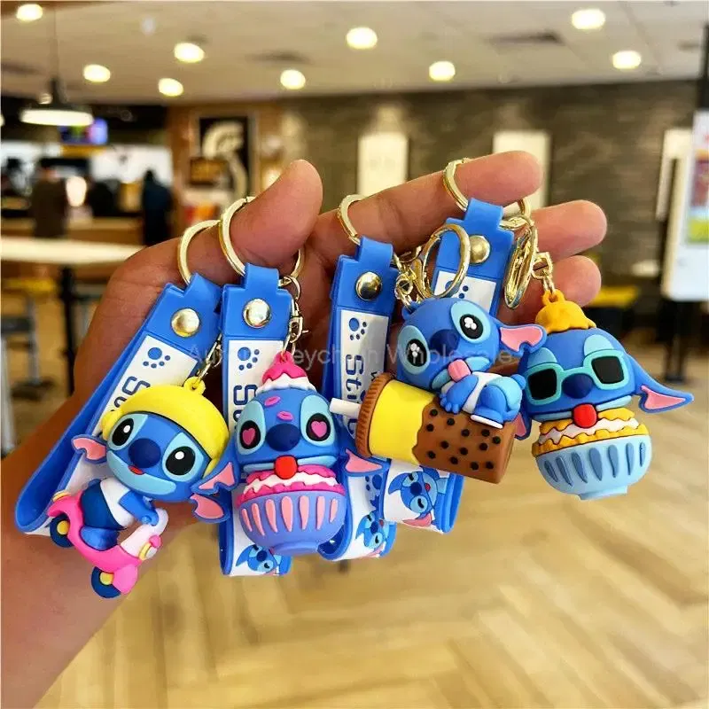 Color: gold color - Wholesale Anime Disney Keychain Mickey Mouse Minnie Lilo & Stitch Cartoon Keyring Kawaii Key Chain Car Pendant Kids Toys Gifts