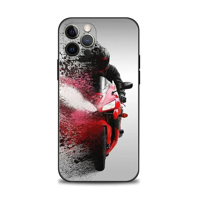 Color: Dark Grey, Material: Cotton - Moto Cross Motorcycle Sports Phone Case For iPhone 16 15 14 13 12 11 Pro Max XS X XR Plus Mini Luxury Black Soft Cover Funda