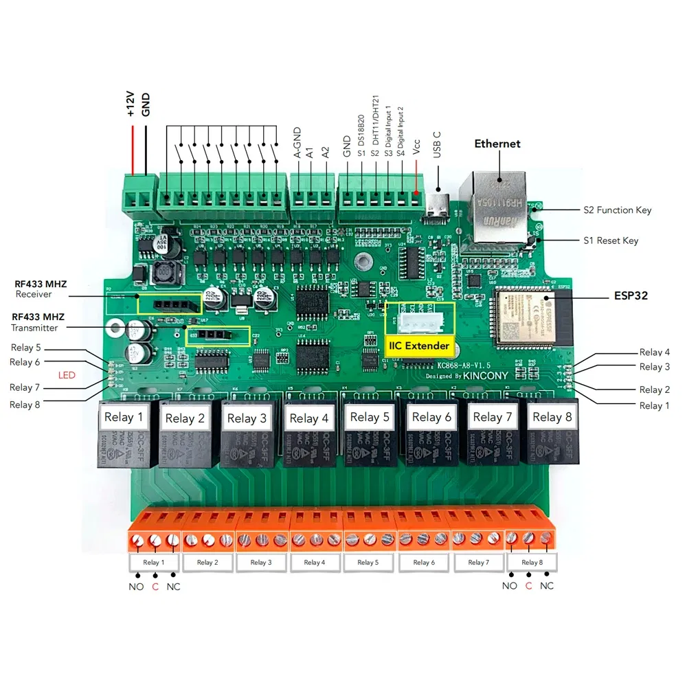 Bundle: Bundle1, Ships From: CHINA - New! Kincony A8 Smart Home Automation Module Controller WiFi Ethernet Relay ESP32 RF Remote Dimmer Switch MQTT TCP Web HTTP