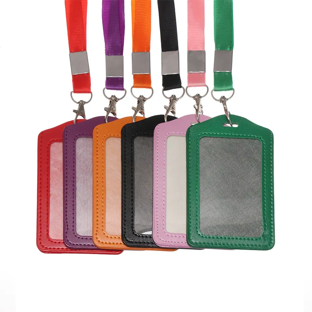 Color: Naturals - Unisex Work Card Holders With Lanyard PU Bank Card Name Credit Card Holders Card Bus ID Holders Identity Badge With Neck Strap