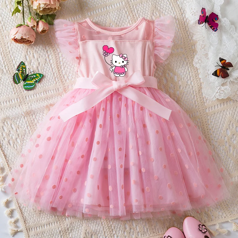 Color: Silver, Size: S - Hello Kitty 2-6Y Baby Girl Dress Princess Mesh Skirt Summer Sleeveless Wedding Party Dresses for Girls Summer