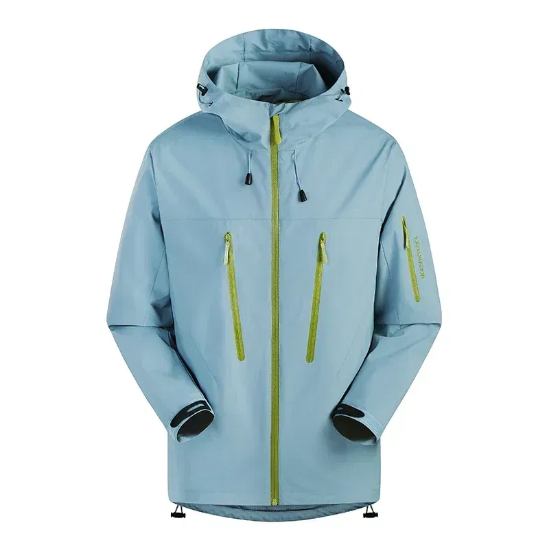 Color: SKY BLUE, Size: L - Spring Autumn Men's Windbreaker Fashion Outdoor Mountaineering Travel Windproof Waterproof Hooded Jacket Slim Fit Versatile Coat