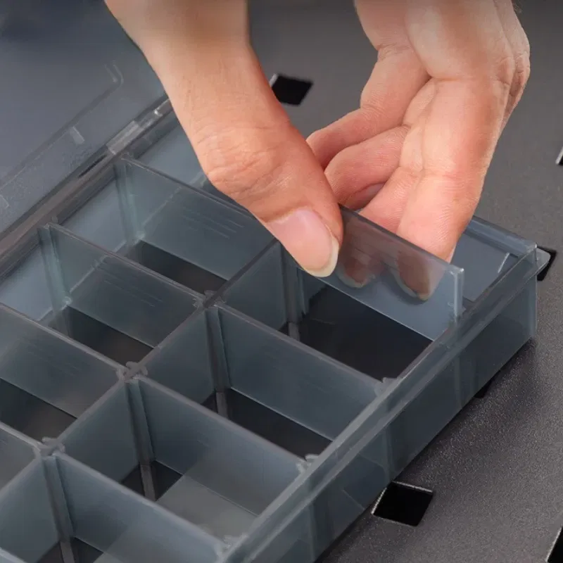 Color: Silver - 1Pcs Multi-lattice Slots Tool Case Storage Boxes Adjustable Transparent Tool Box Screw Craft Jewelry Accessories Organizer Box