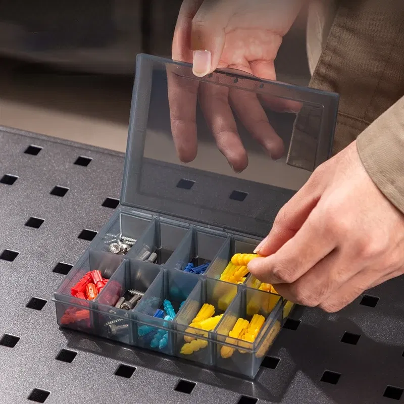 Color: Silver - 1Pcs Multi-lattice Slots Tool Case Storage Boxes Adjustable Transparent Tool Box Screw Craft Jewelry Accessories Organizer Box