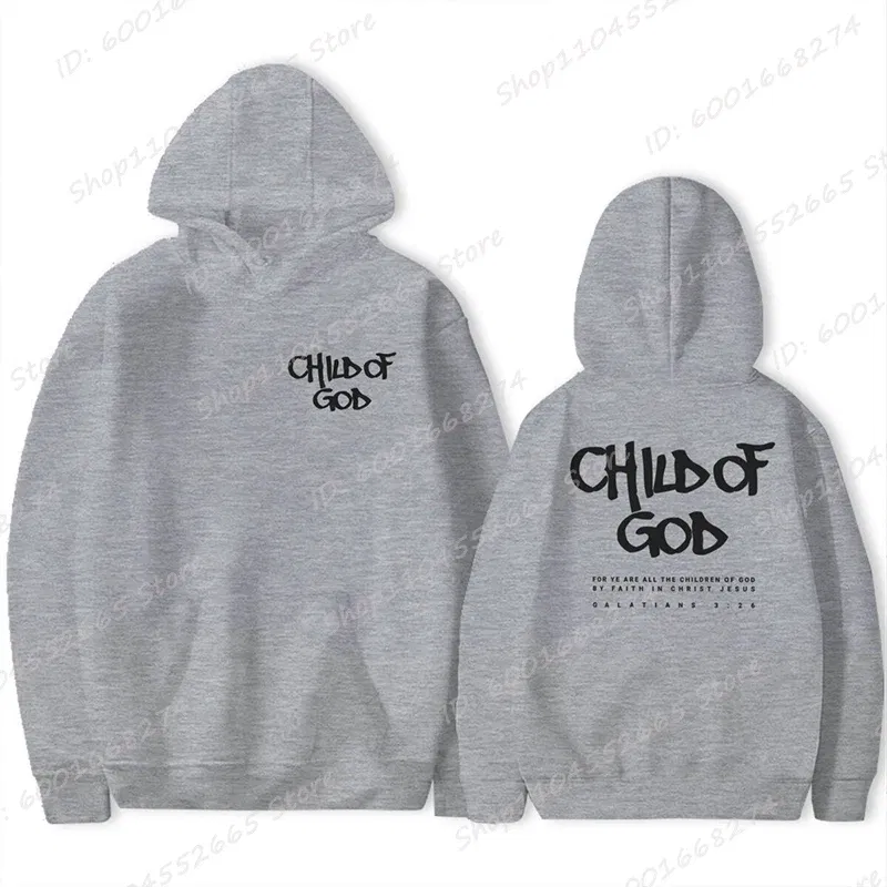 Color: GRAY, Size: M - I Am A God Child Letter Print Hoodies Christian God Sweatshirts Hooded Pullover Pray The Lord Sweatshirt Women's Clothing