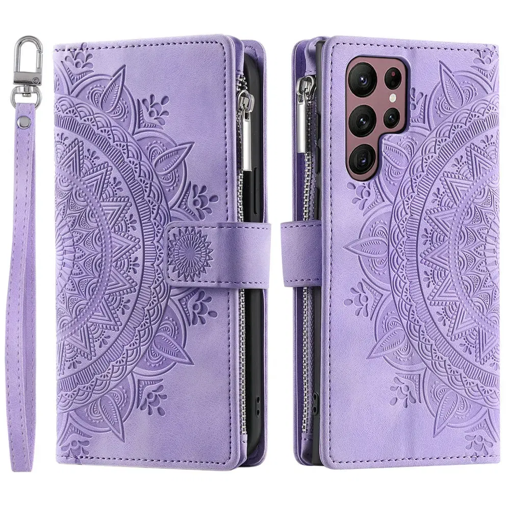 Color: Red, Material: Microfiber - S 23 S24 Ultra 5G Leather Case for Samsung Galaxy S23 Ultra Flip Cover Zipper CrossBody Book Funda S 24 Plus S23 FE Wallet Etui