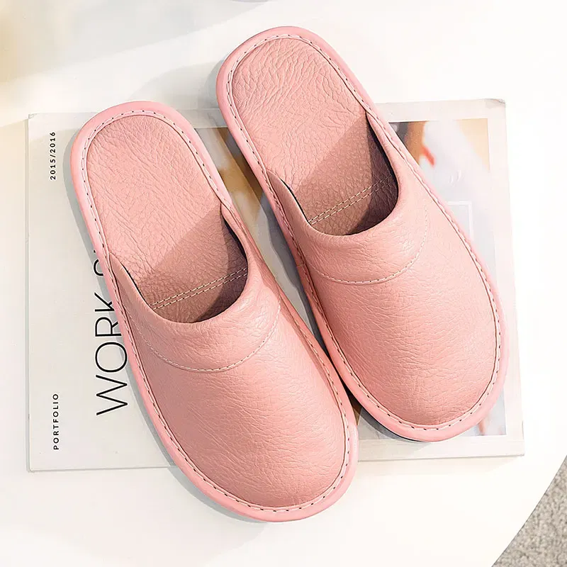 Color: green, Shoe Size: 6 - Mens Bedroom Leather Slippers Unisex Black Home Shoes Big Size 47 48 Man's Slippers Indoor Comfy Males Slides Family Flats Shoes