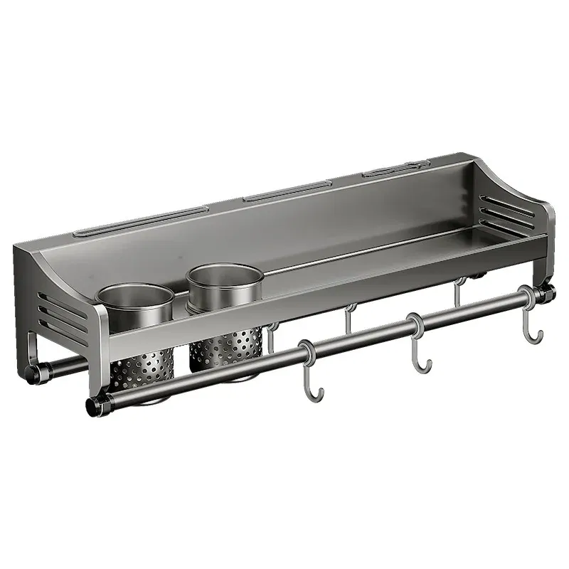 Color: Light Grey, Ships From: CHINA - Kitchen Storage Rack Non Perforated Stainless Steel Household Wall Mounted Seasoning Chopstick and Knife Holder Storage Rack