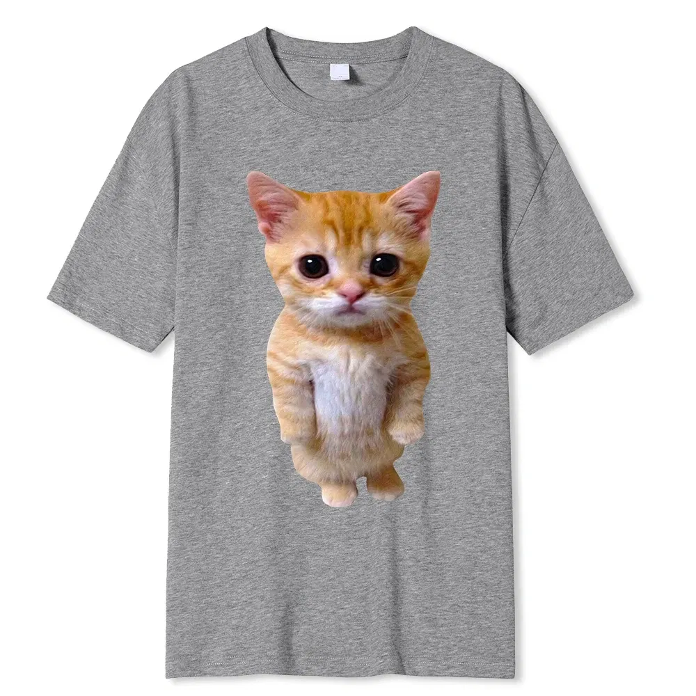 Color: Gold, Size: S - El Gato Meme Sad Crying Cat Munchkin Kitty Meme Trendy Graphic T-shirt Unisex Fashion Short Sleeve T-shirts Oversized Streetwear