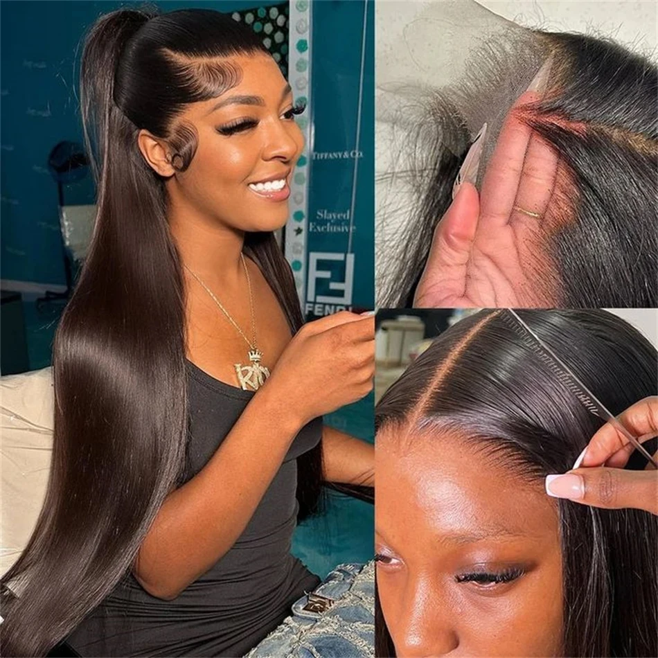 Color: Natural Color, Stretched Length: 28inches, Density: 250% - 30 32 Inch 13x4 13x6 Lace Front Human Hair Wigs Straight Transparent Lace Human Hair Wigs Pre Plucked For Black Women Bling Hair