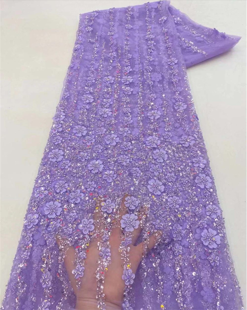Color: black, Length: 5 yards, Width: 120cm - White African Beads Groom Tulle lace Fabric 2025 High Quality Sequins Embroidery French Tulle Laces For Nigeiran Party Dress