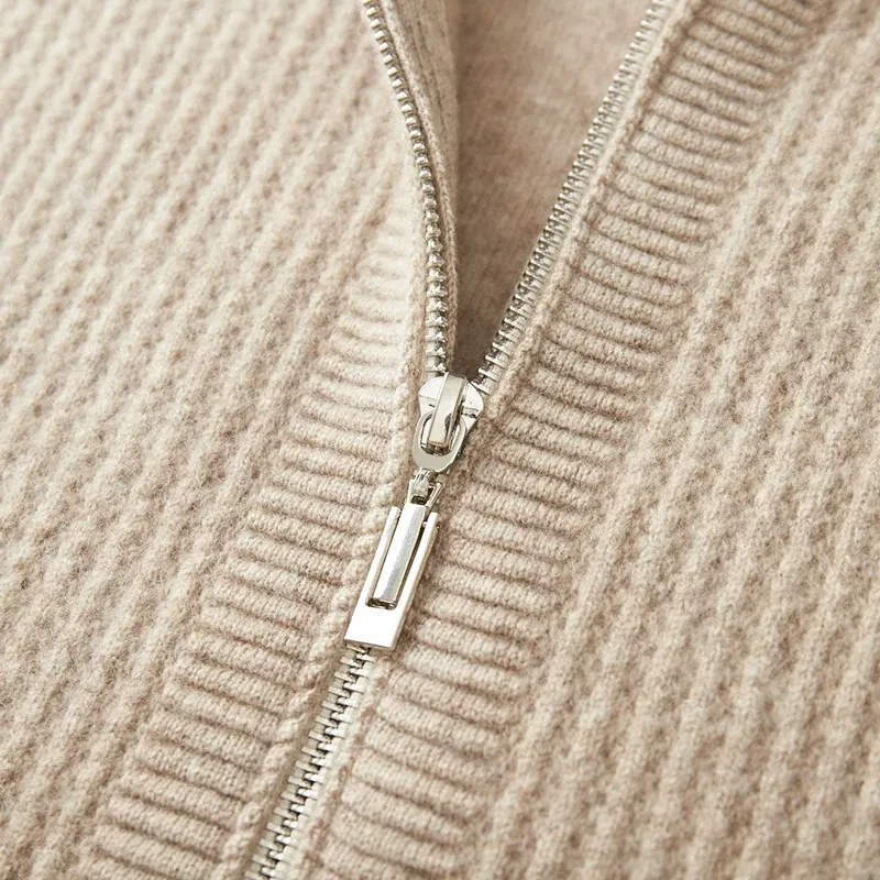 Color: Brown, Size: S, Ships From: CHINA - New Product 100% Merino Wool Knitted Cardigan For Men Hooded Sweater Casual High-end Jacket Men's long Sleeved Wool Sweater Coat