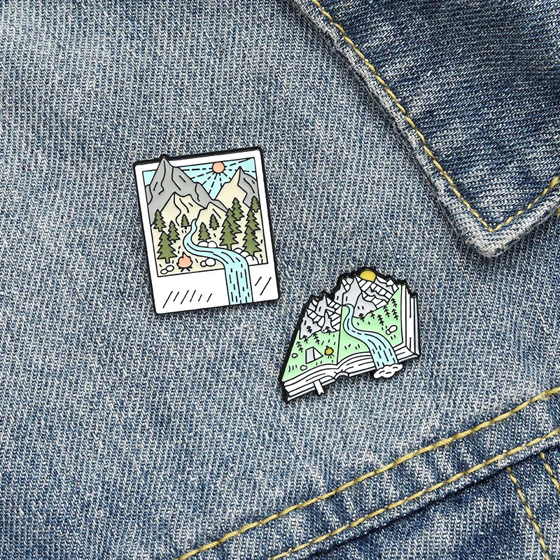 Metal color: NONE - Travel Brooch Field Crossing Hiking Scenery Snow Scene Mountain Peak Alloy Clothing Accessories Backpack Brooch Badge Lapel Pins