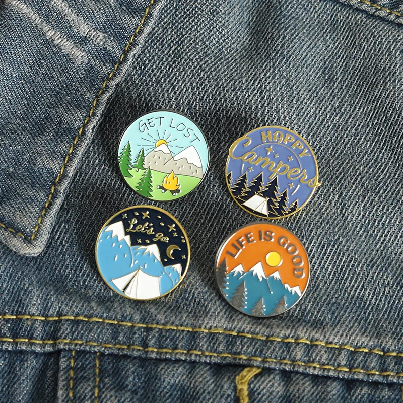 Metal color: NONE - Travel Brooch Field Crossing Hiking Scenery Snow Scene Mountain Peak Alloy Clothing Accessories Backpack Brooch Badge Lapel Pins