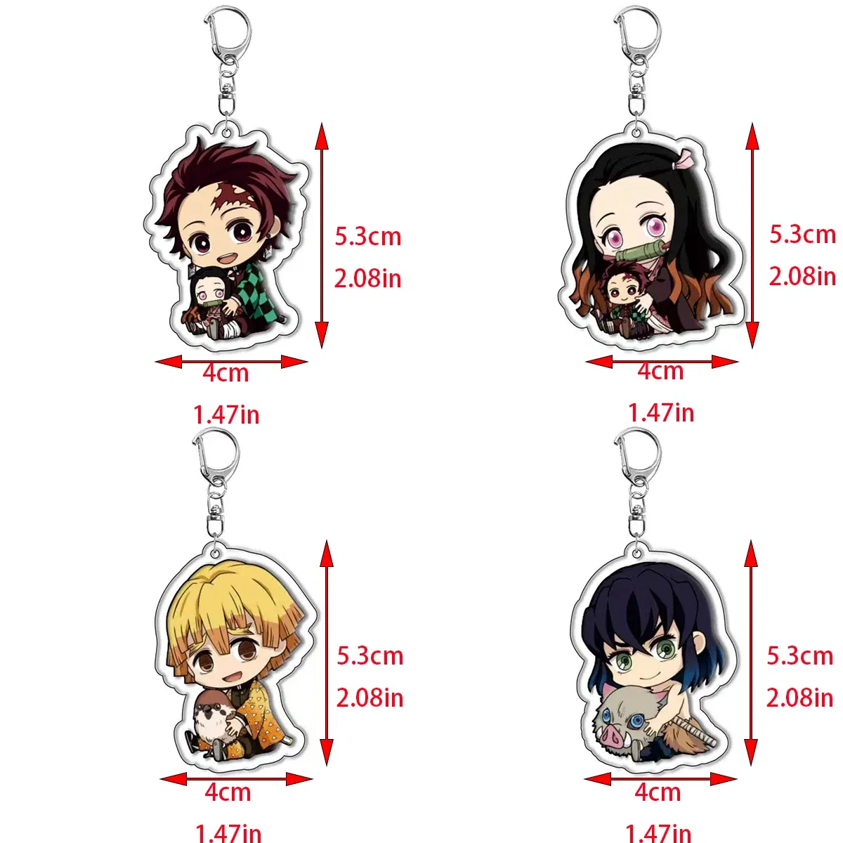 Color: Blue - 16pcs/set Anime Keychains Keychain Demon Slayer Kimetsu No Yaiba Acrylic Key Ring Cute Funny Cartoon for Friends wholesale