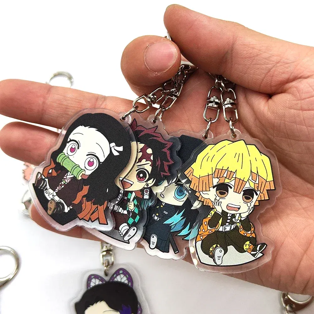 Color: Blue - 16pcs/set Anime Keychains Keychain Demon Slayer Kimetsu No Yaiba Acrylic Key Ring Cute Funny Cartoon for Friends wholesale