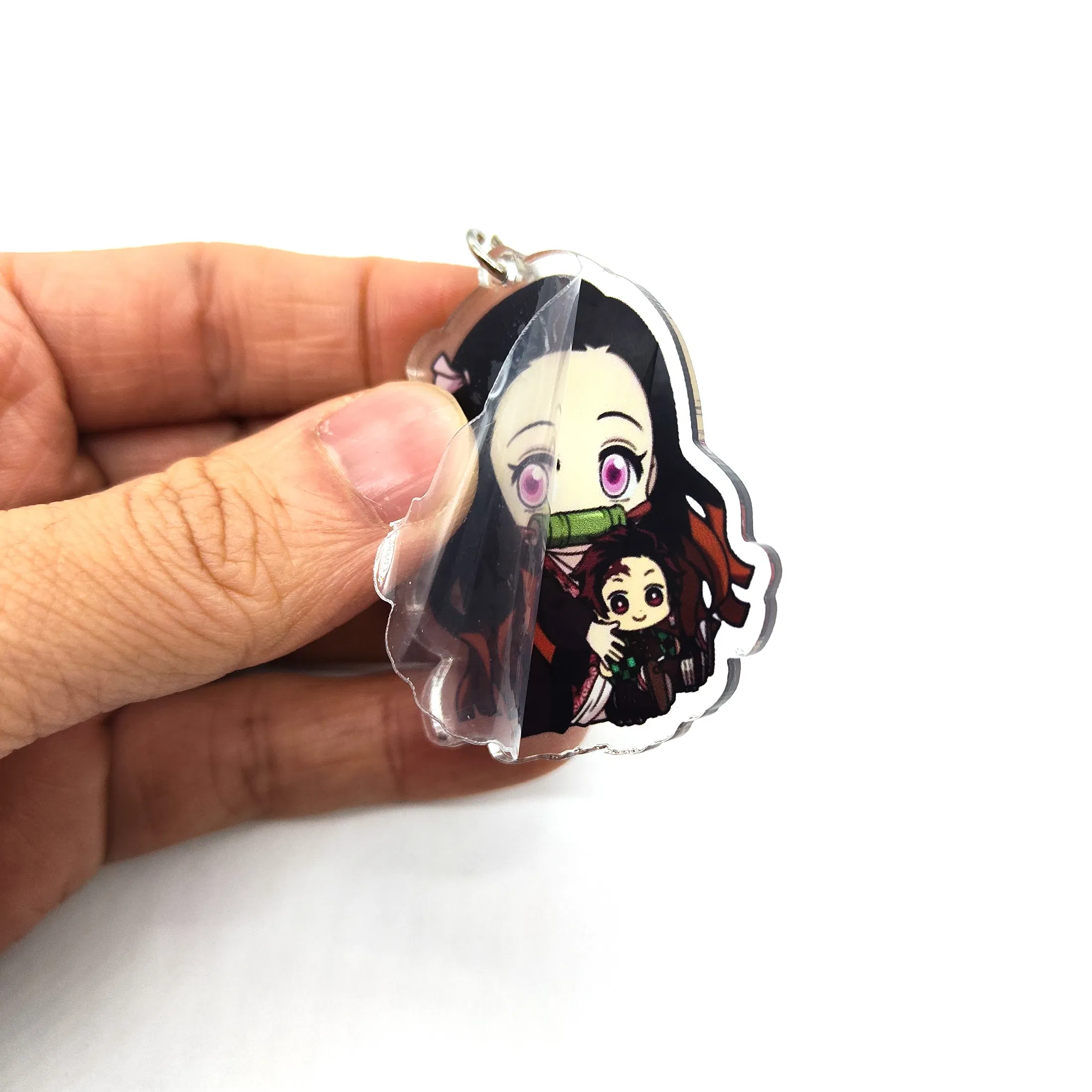 Color: Blue - 16pcs/set Anime Keychains Keychain Demon Slayer Kimetsu No Yaiba Acrylic Key Ring Cute Funny Cartoon for Friends wholesale