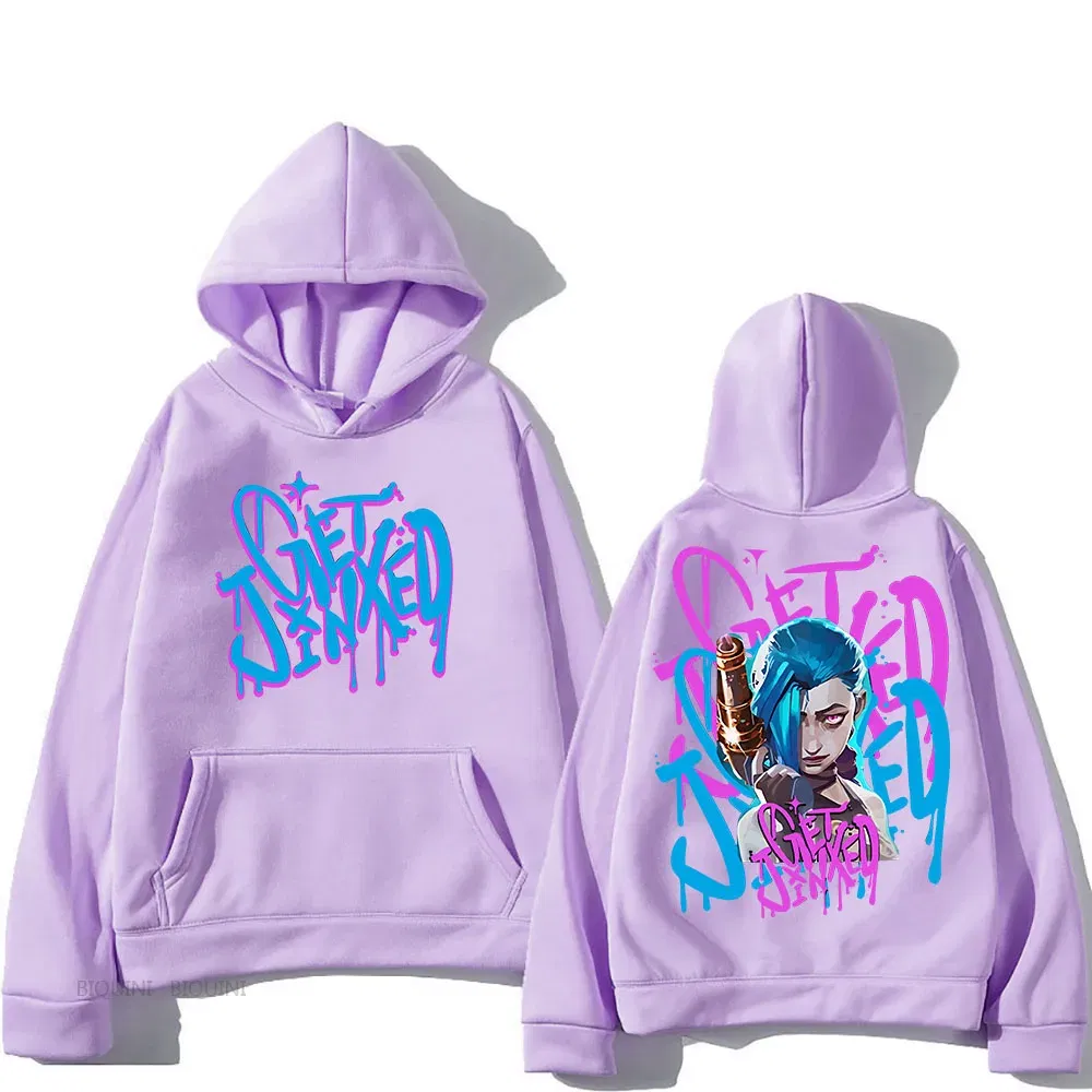 Color: green, Size: XL - Arcane Jinx Cute Hooded Anime Print Harajuku Kawaii Sweatshirt Long-sleeved Cartoon Fleece Clothes Moletom Fashion Pullovers