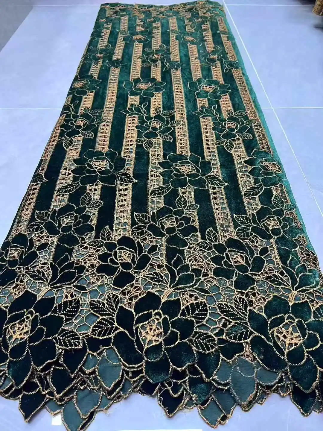 Color: Gold, Width: 120cm, Length: 5 yards - African Velvet Mesh Lace Fabric Wholesale High Quality Nigerian French Lace Embroidery for Sewing Party Dresses 2026