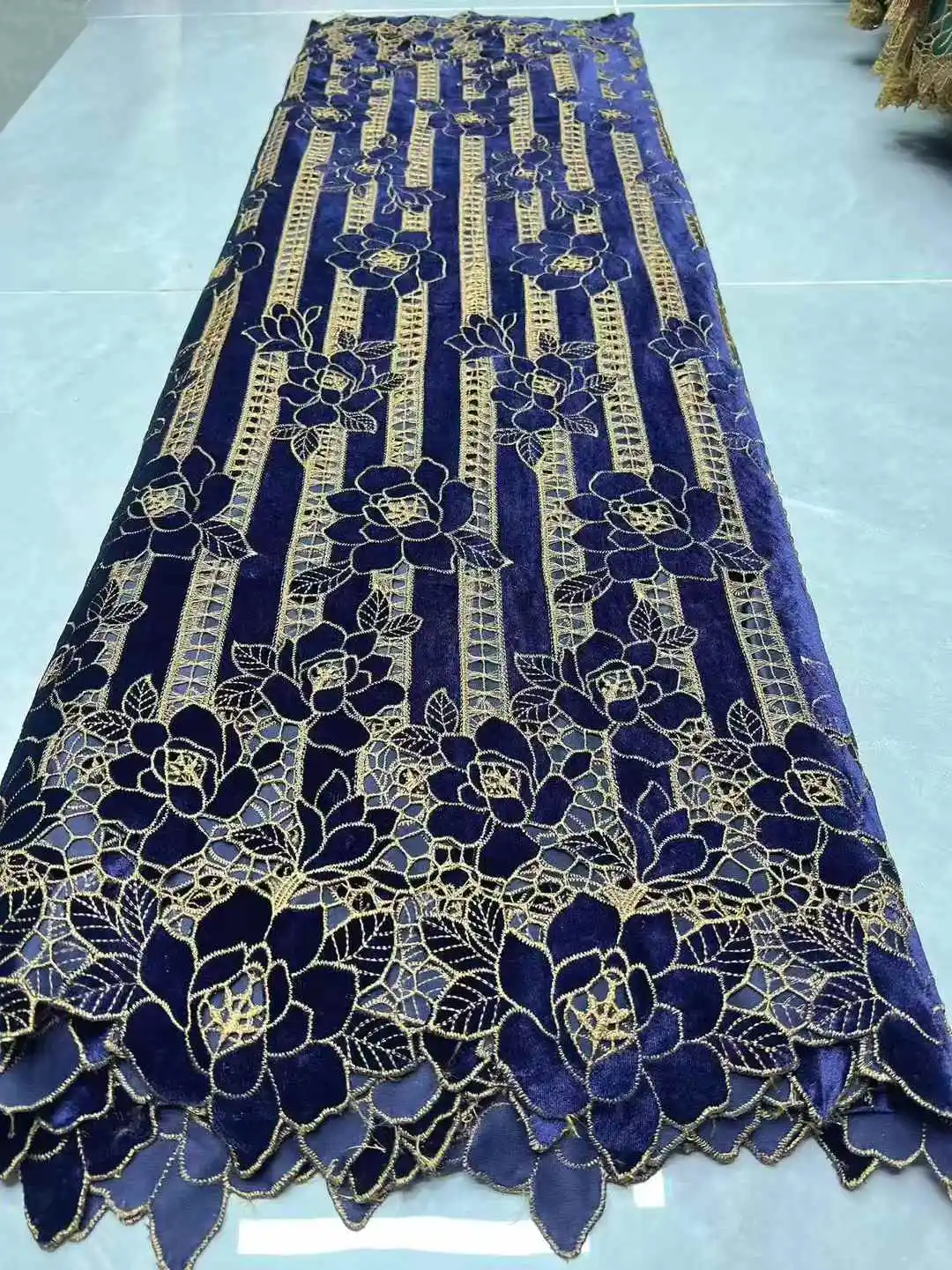 Color: Gold, Width: 120cm, Length: 5 yards - African Velvet Mesh Lace Fabric Wholesale High Quality Nigerian French Lace Embroidery for Sewing Party Dresses 2026