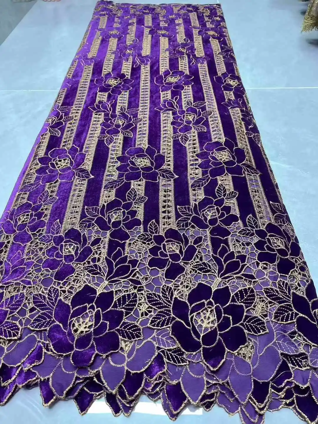 Color: Gold, Width: 120cm, Length: 5 yards - African Velvet Mesh Lace Fabric Wholesale High Quality Nigerian French Lace Embroidery for Sewing Party Dresses 2026