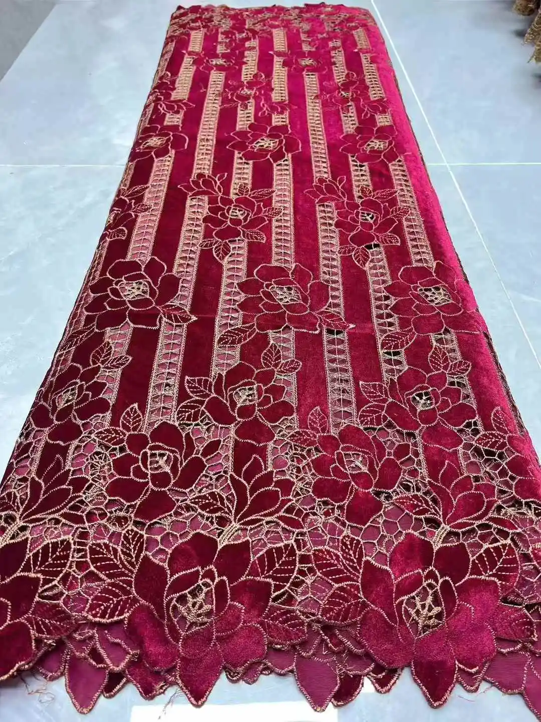 Color: Gold, Width: 120cm, Length: 5 yards - African Velvet Mesh Lace Fabric Wholesale High Quality Nigerian French Lace Embroidery for Sewing Party Dresses 2026