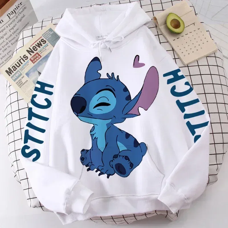 Color: Brown, Size: S - Disney Hoodie Fashion Stitch Angel Monster Letter Cartoon Sweatshirt Pullover Cute Harajuku Unisex Women's Pocket Top