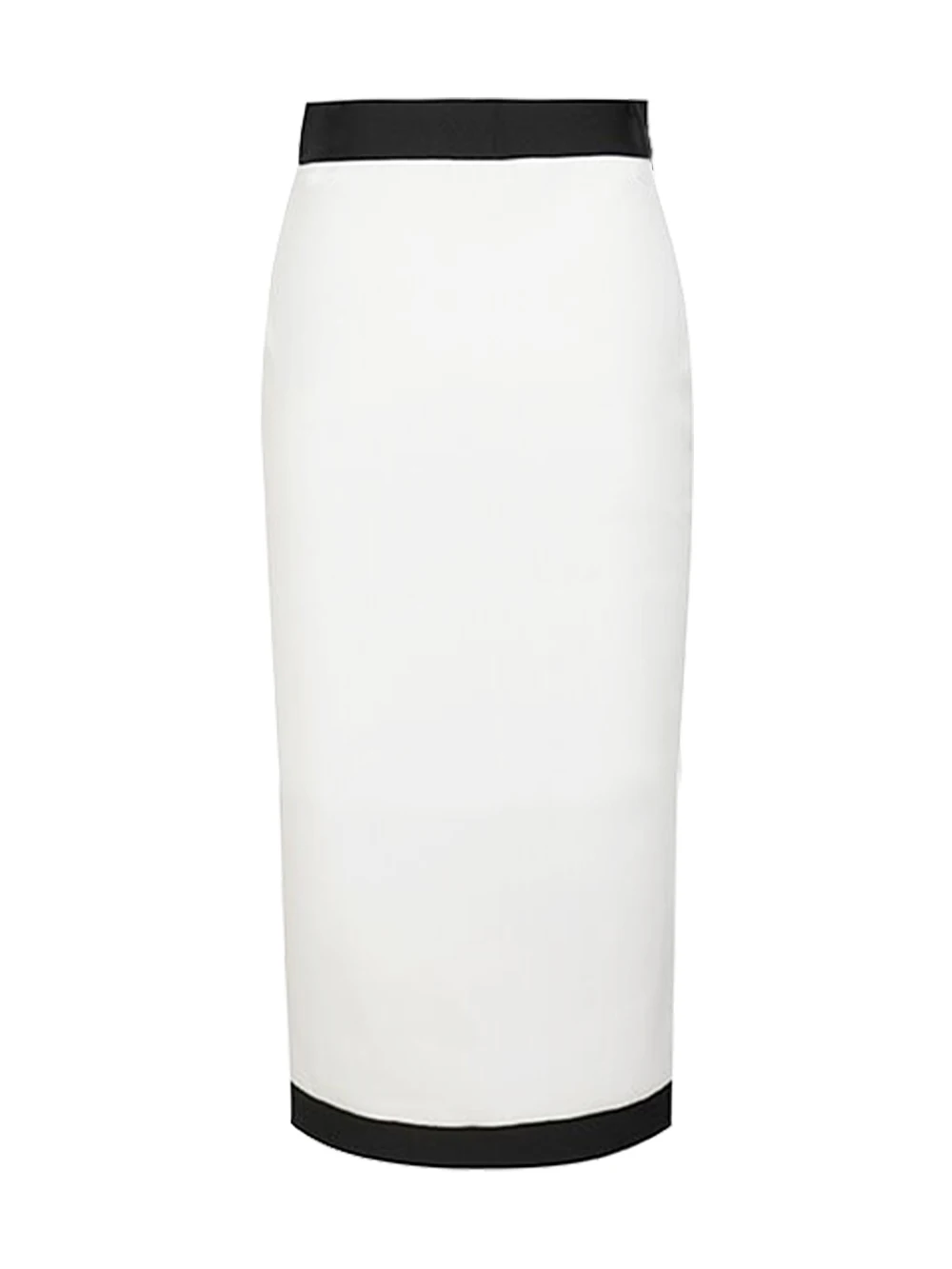 Color: WHITE, Size: M - New Arrival Women Button Patchwork White Black Bodycon Bandage Skirt 2024 Designer High Waist Party Club Pencil Skirt 60cm