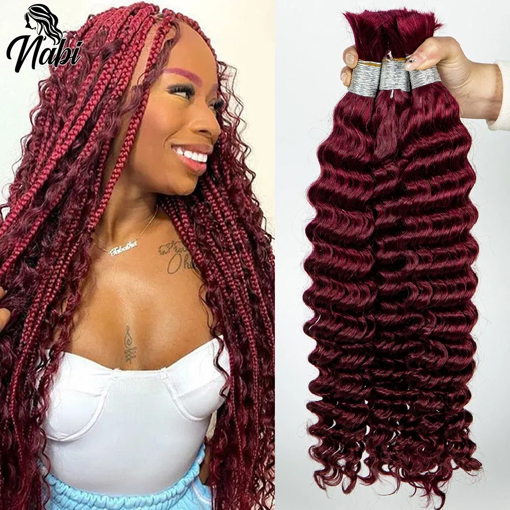 Color: Mocha Brown, Material Grade: virgin hair, Longest Hair Proportion: 30%-55%, Stretched Length: 20inches, Bulk Buy: 6pcs/lot - NABI Deep Wave Boho Braiding Hair Bulk 16inches No Weft Human Hair Extension Curly Hair Bundles for Boho Braids