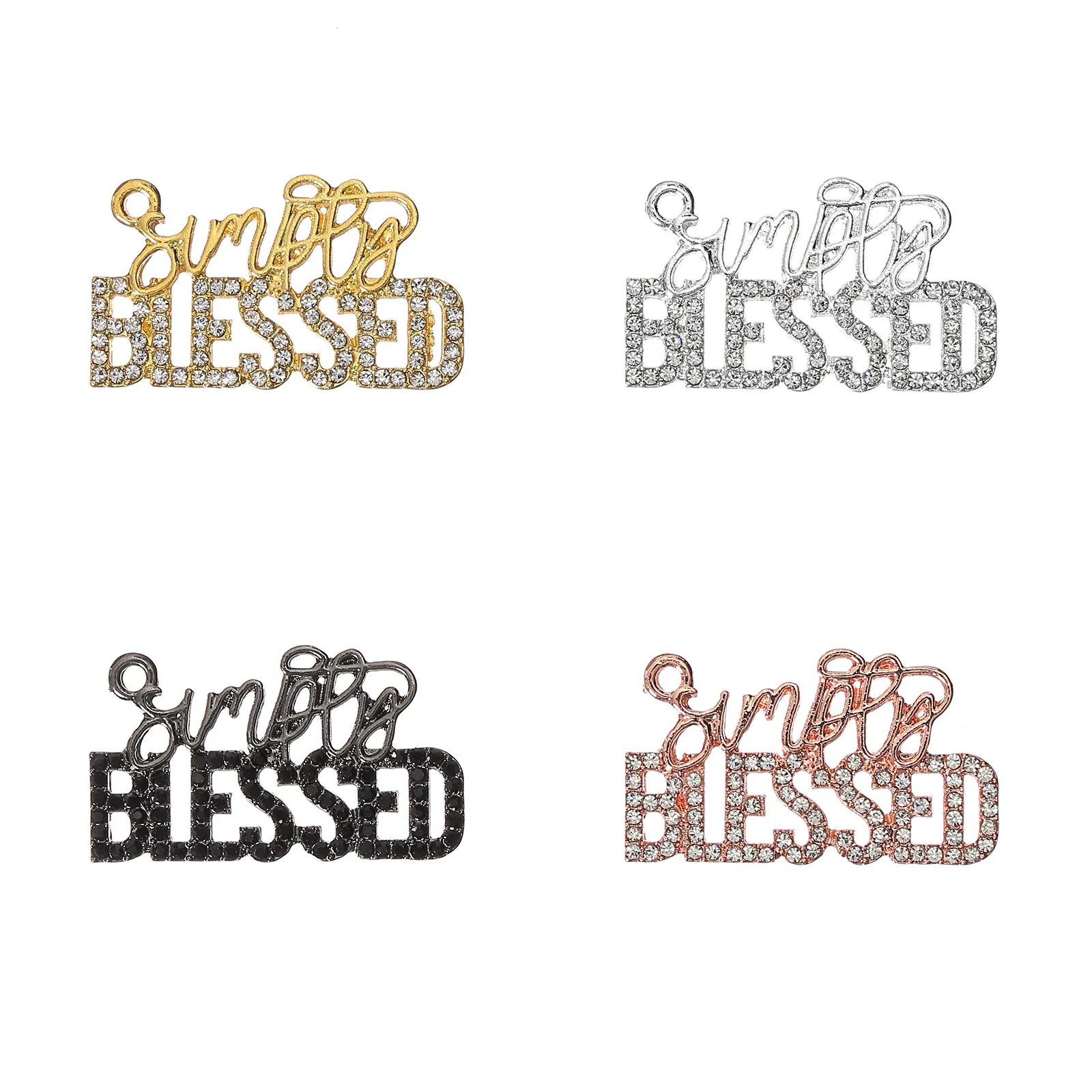 Metal color: Silver Plated, Ships From: CHINA - 10pcs Rhinestone BLESSD Letter Charms for DIY Bracelet Bangle Making LTC0419-LTC0422