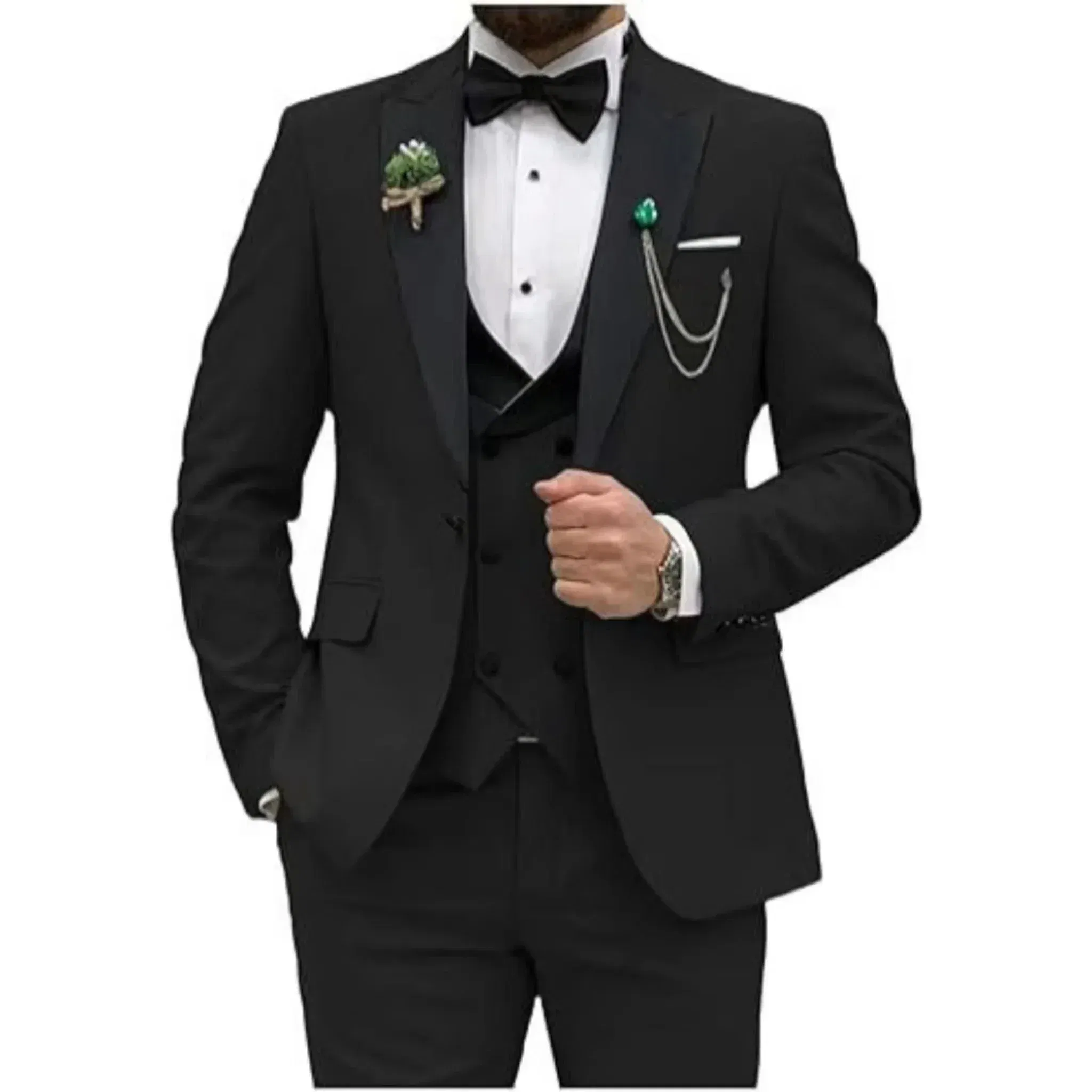 Color: black, Size: XL - Men Suit Colorful Luxury Blazer Vest And Pant Sets 3 Piece Birthday Dress Business  Prom Evening Party Costumes High Quality
