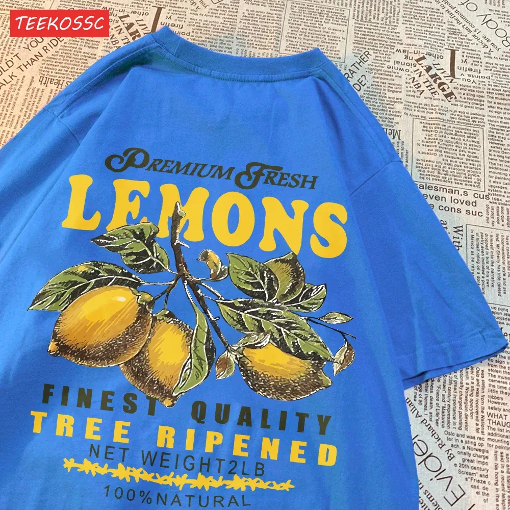 Color: Maroon, Size: L - Summer Lemon Cherries Prints T-Shirts Cotton Women's Tops Oversize O-Neck Soft Short Sleeve tees Street Casual Womans Clothes