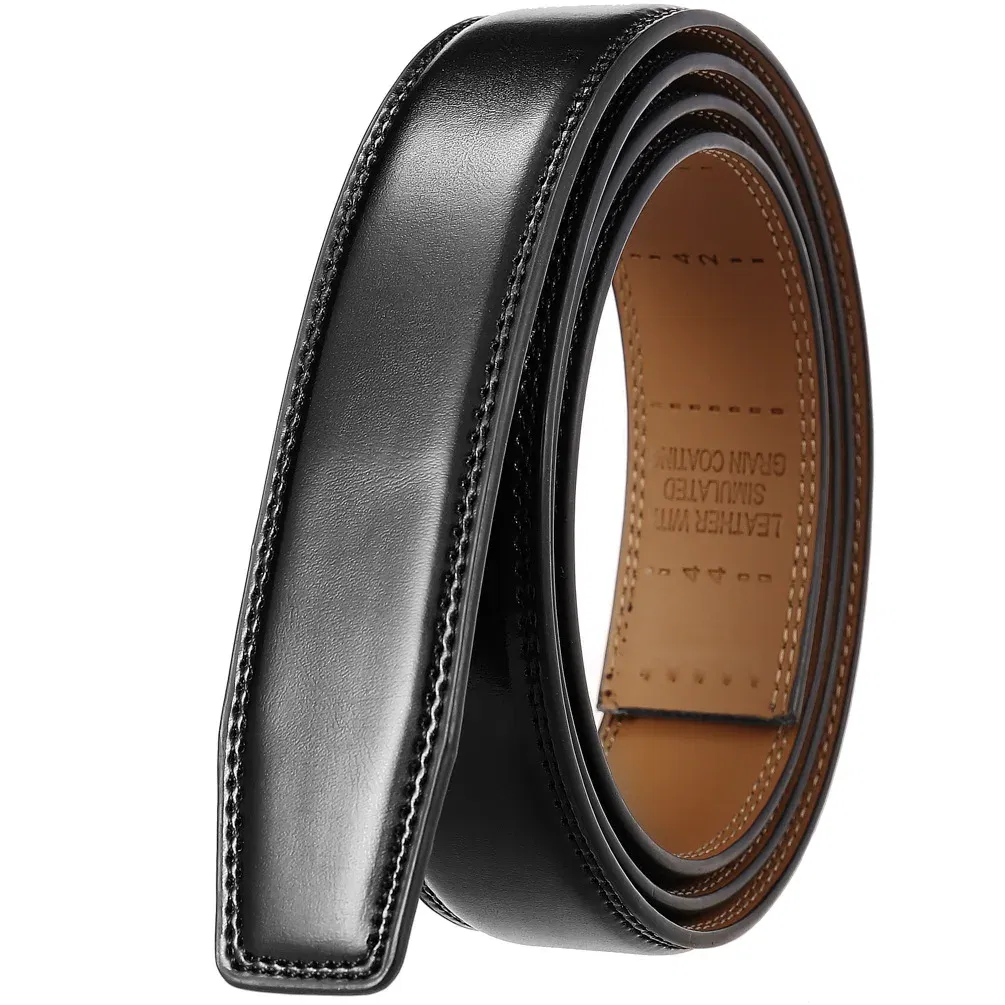Color: Blue, Belt Length: 105CM - 90-130cm Brand No Buckle 3.0cm Wide Genuine Leather Automatic Belt Body Strap Without Buckle Belts Men Good Quality No Holes