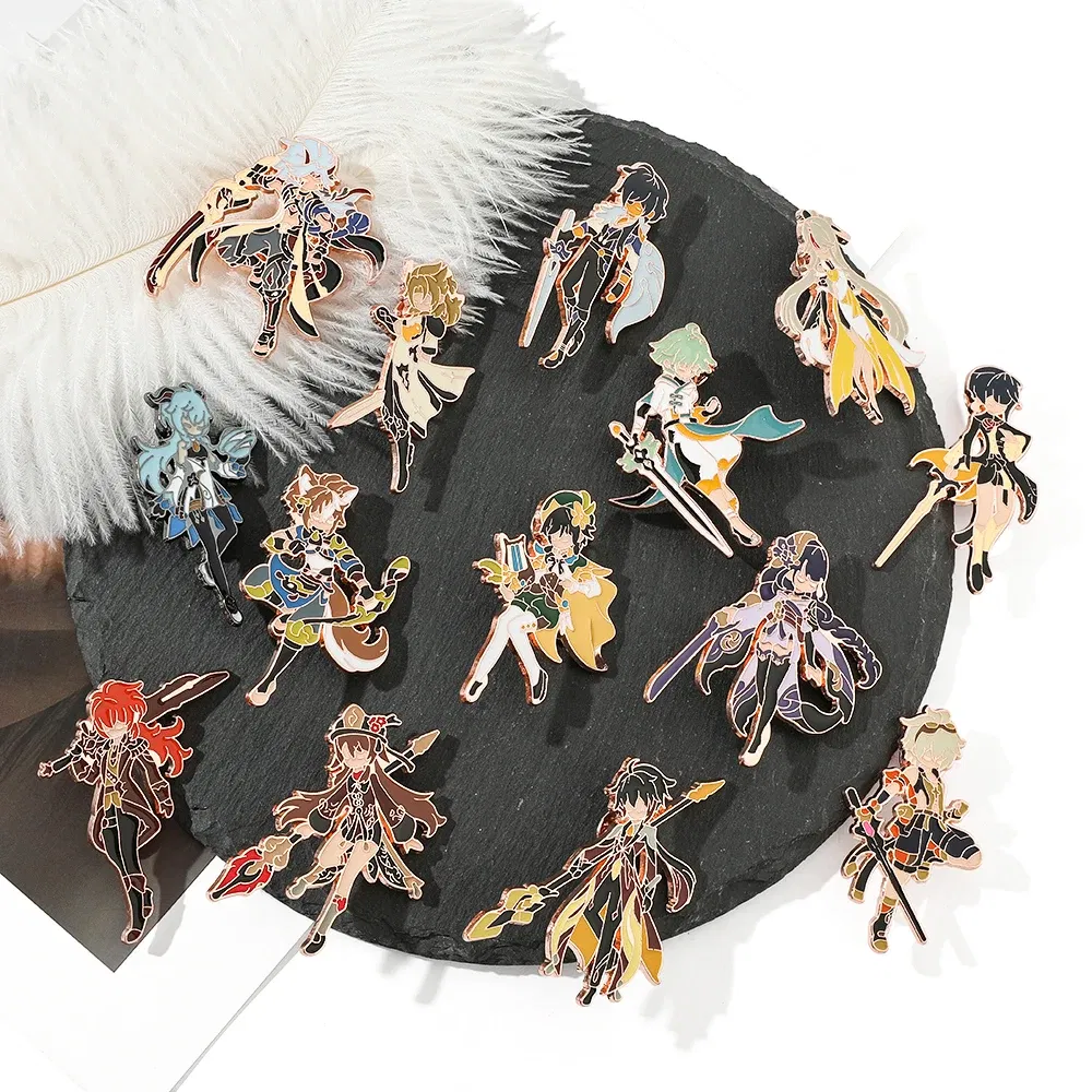 Metal color: Light Yellow Gold Color, Ships From: CHINA - Game Genshin Impact Enamel Brooch Cosplay Figure Kaeya Alberich Jewelry Badge Props Lapel Pins for Jacket Pins Jewelry
