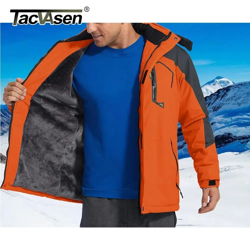 Size: XXXL, Color: Yellow - TACVASEN Winter Mens Skiing Jacket Hood Waterproof Hiking Fishing Travel Fleece Jacket Snowboard Coats Outdoor Parka Windbreaker