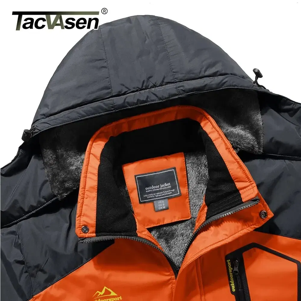 Size: XXXL, Color: Yellow - TACVASEN Winter Mens Skiing Jacket Hood Waterproof Hiking Fishing Travel Fleece Jacket Snowboard Coats Outdoor Parka Windbreaker