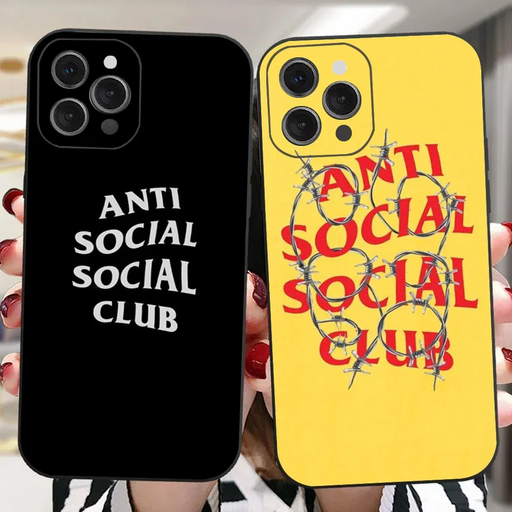 Color: Brown, Material: Silicon - Anti Social Social Club Phone Case For IPhone 16 15 14 13 Pro Max 11 12 Mini X Xs XR Se 2022 Black Silicone Cover
