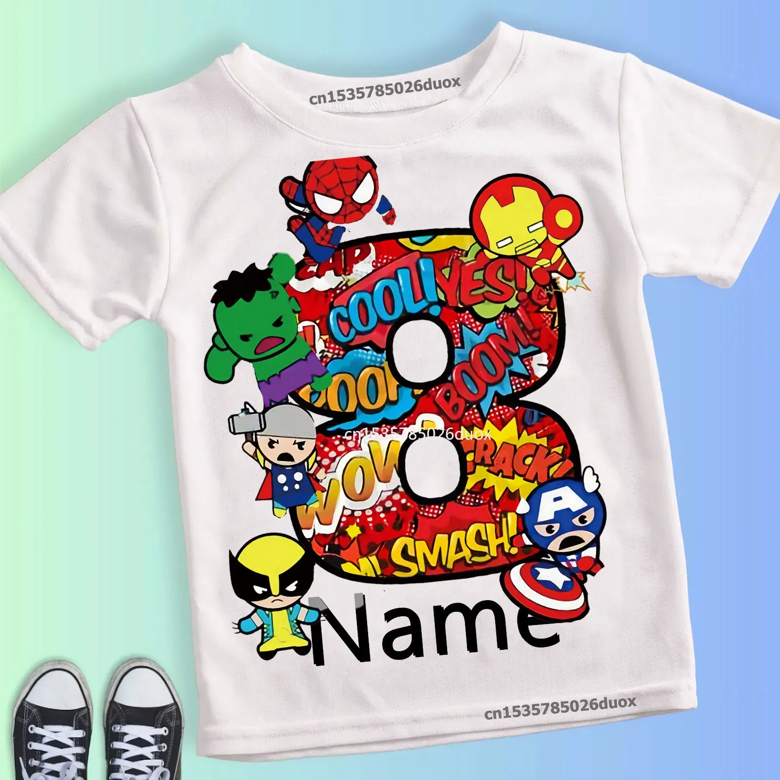 Color: Dark Grey, Kid Size: 6T - Summer 2024 3 4 5 6 7 8 9 Marvel SuperHero Birthday Girl Short Sleeved T-shirt The Avengers Personalize Name Birthday Boy Shirt