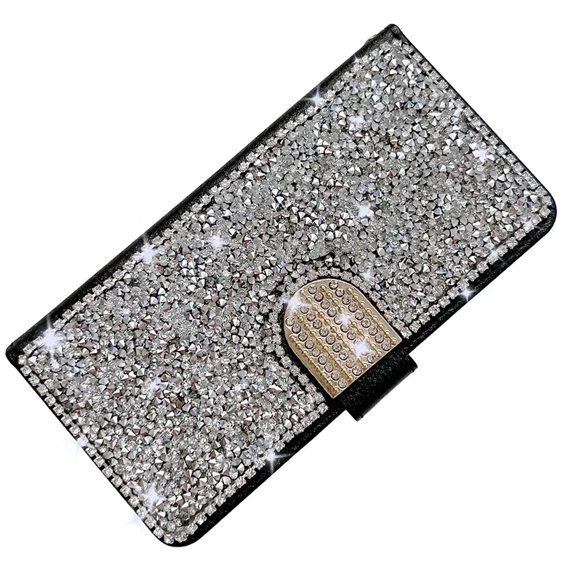 Color: black, Material: Silicon - Glitter Diamond Wallet Leather Case For Samsung Galaxy A14 A15 A16 A35 A55 A34 A54 S25 Ultra S24 FE S23 S22 S21 S20 Plus