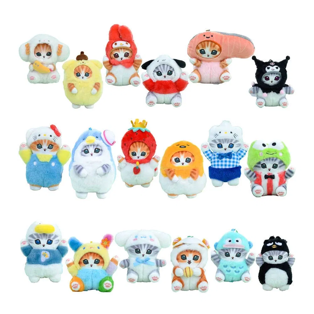 Color: Silver - Hot Kawaii Plush Keychain Pendant Cartoon Mofusand Shark Cat Cross-Dressing Hello Kitty Kuromi Doll Stuff Backpack Decor Toys