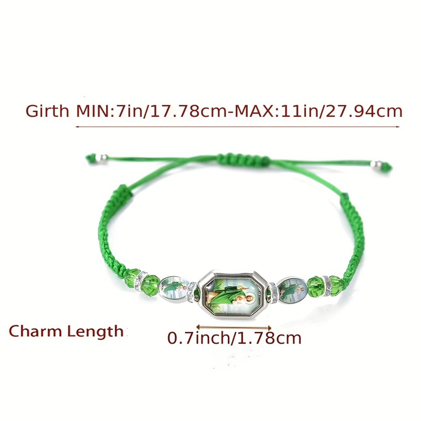 Metal Color: Rhodium Plated - 12 Pieces Mexican Bracelets Saint Jude Bracelet Catholic Green Handmade String Bracelets San Judas Tadeo Rosary Bracelet Gift