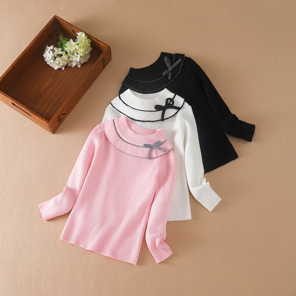 Color: black, Kid Size: 4T - Girls Sweater Pullovers Autumn Winter Baby Warm Sweaters Tops Children Knitwear Kids Clothes