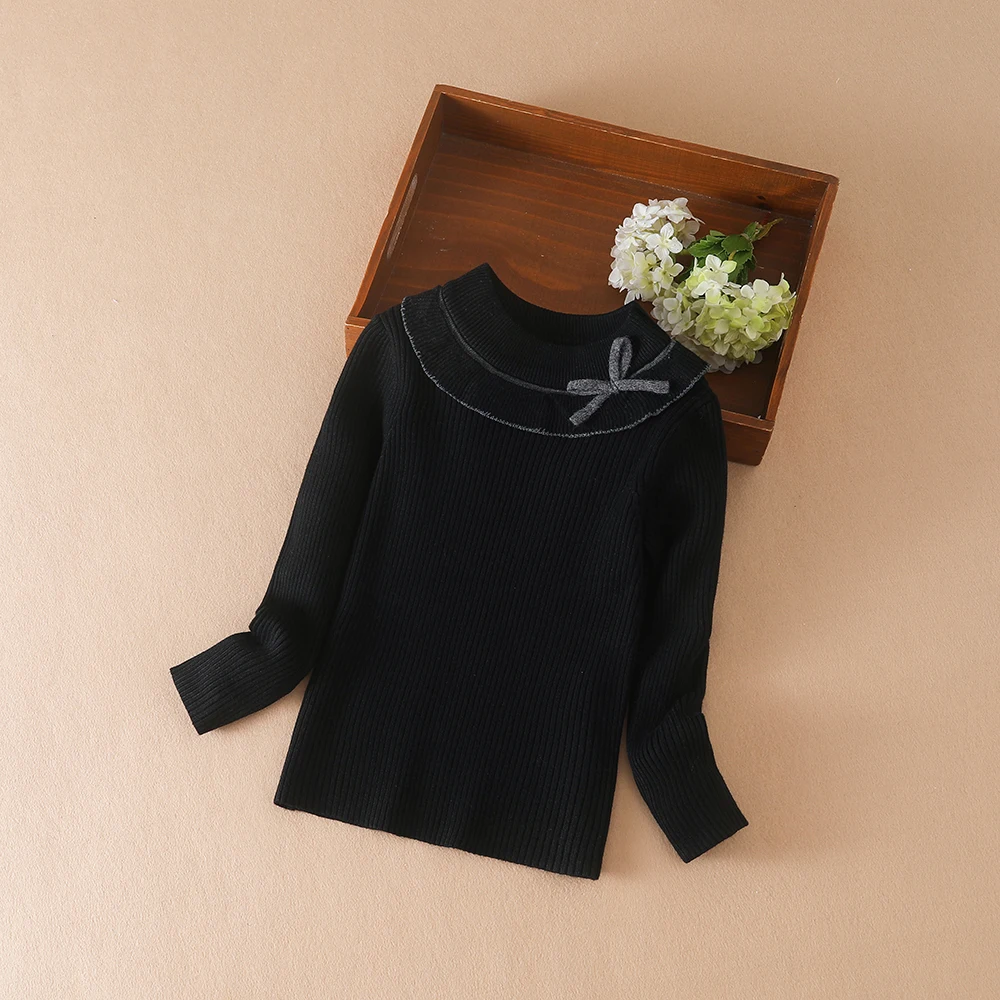 Color: black, Kid Size: 4T - Girls Sweater Pullovers Autumn Winter Baby Warm Sweaters Tops Children Knitwear Kids Clothes