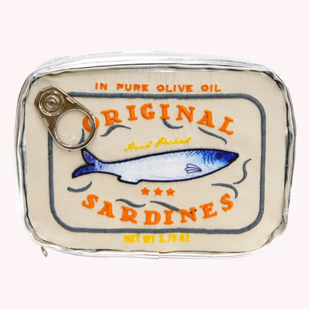 Color: Red - Canned Sardines Style Storage Bag Cute Bath Travel Bag Creative Portable Fashion Zipper Multi-function Soft for Weekend Vacation
