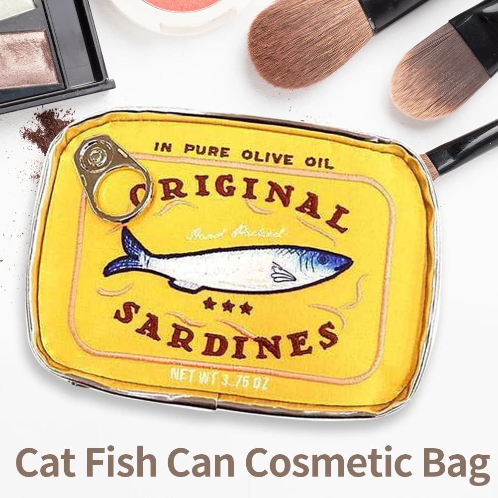 Color: Red - Canned Sardines Style Storage Bag Cute Bath Travel Bag Creative Portable Fashion Zipper Multi-function Soft for Weekend Vacation