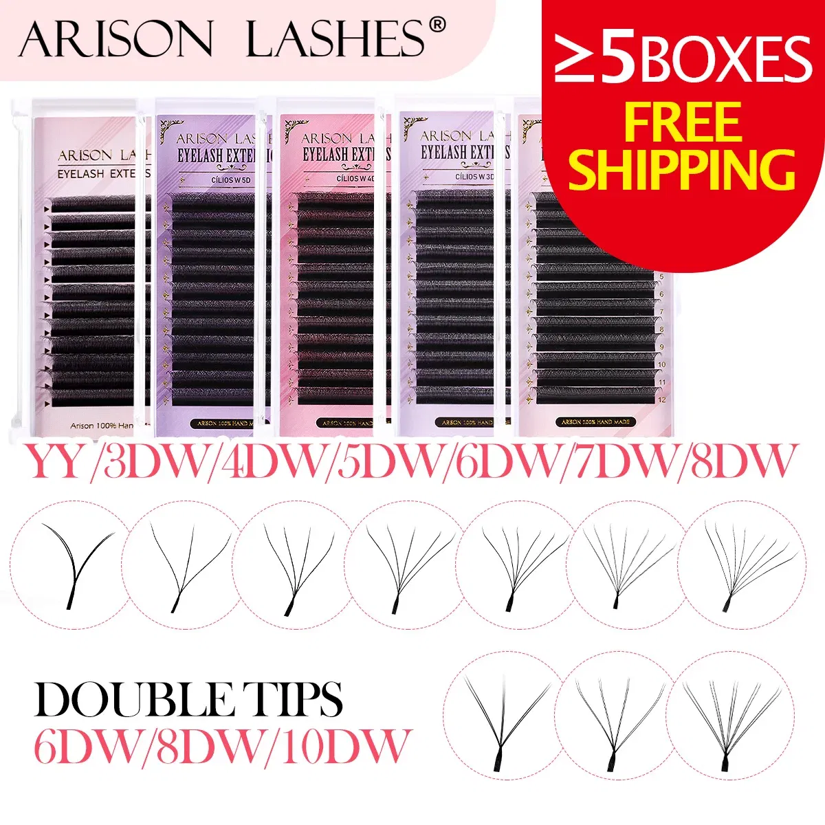 Color: Brushed Brass, Curl: C, Thickness: 0.07mm, Length: 9mm - ARISON YY Lashes and 3D/4D/5D W Shape Lashes Brasileiro Premade Volume Eyelashes Extension Soft Thin Easily Grafting Extension