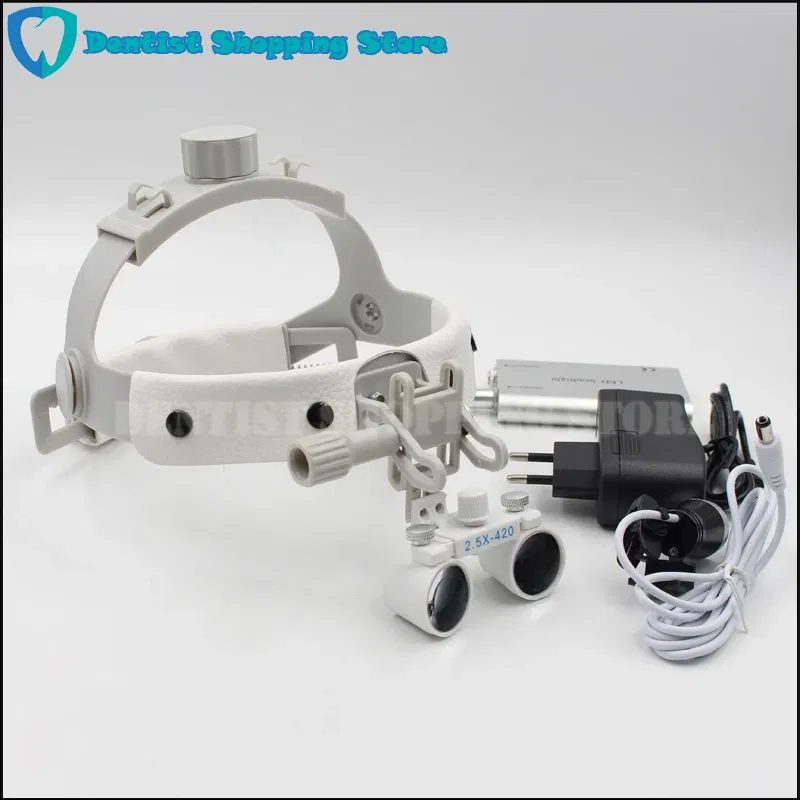 Color: Yellow - Headband LED light Medical Surgical Dental Headlight with (2.5X,3.5X optional) Surgical loupes