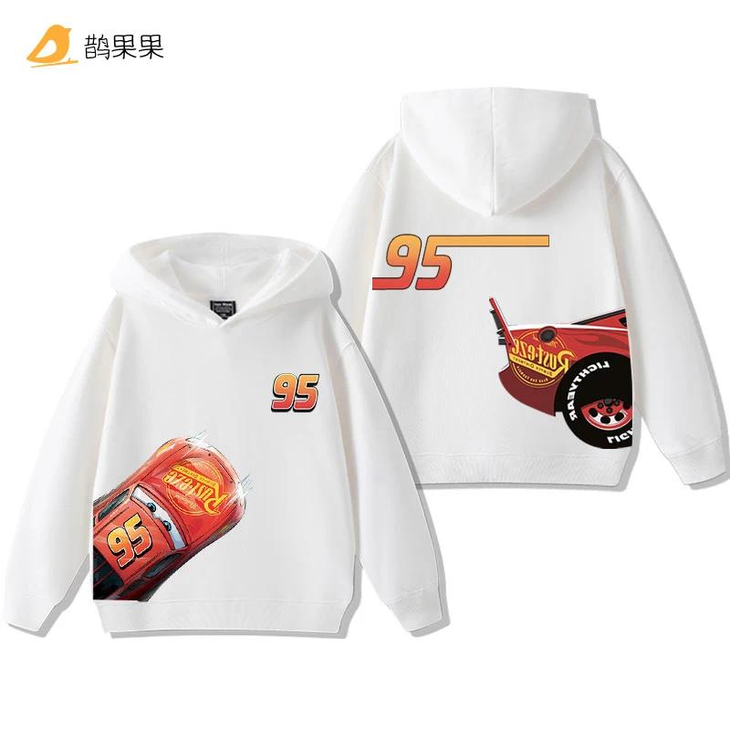 Color: SKY BLUE, Kid Size: 5 - Cars Lightning McQueen Fun Printed Kids Boys Girls Hooded Sweatshirt Fall and Winter Casual Fashion Warm Student Hoodie